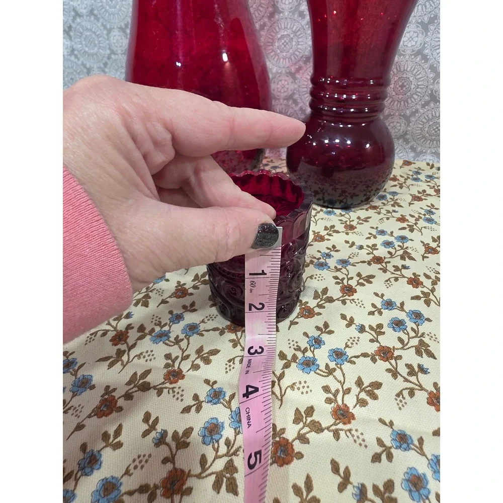 Ruby Red Glass Vase Candle Holder Set of 3‎ Bud Vases Home Decor Floral Accent